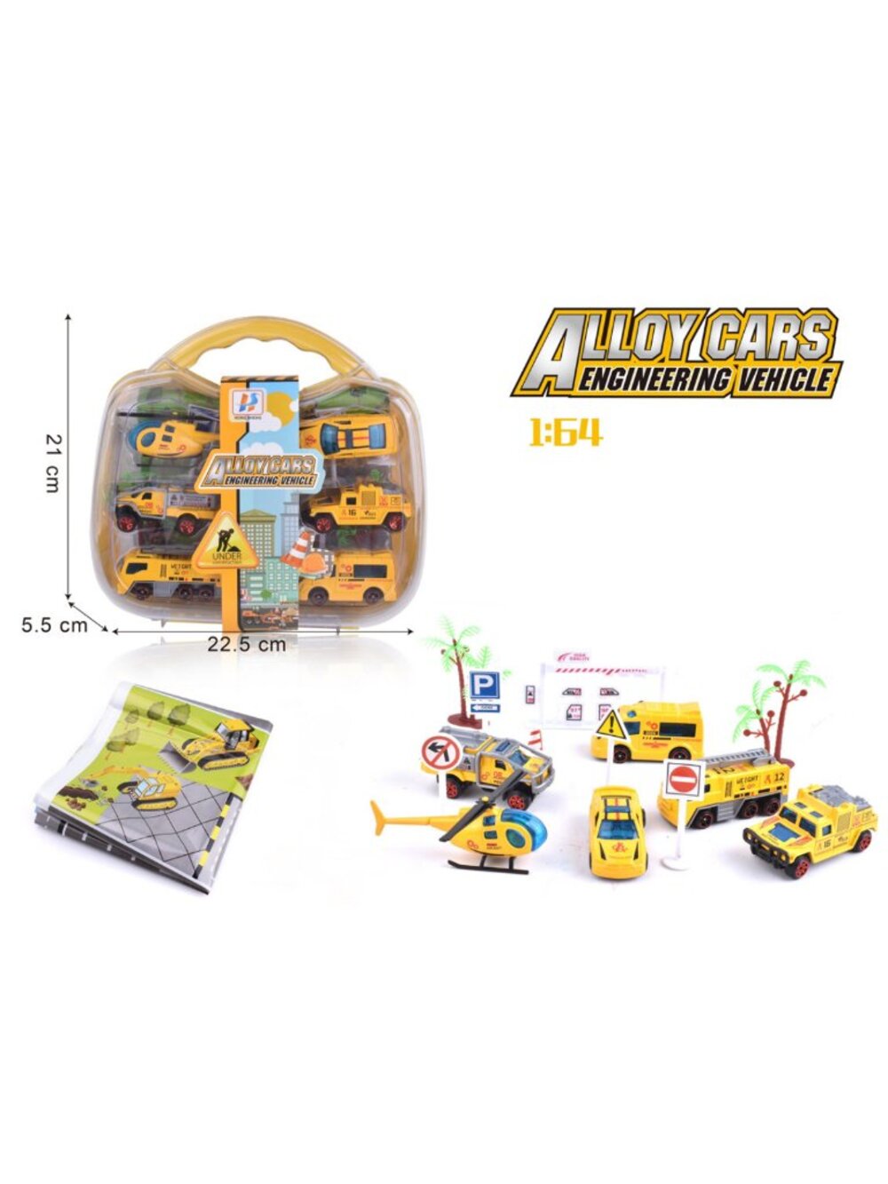 1:64 Diecast Construction Vehicle Playset with Carry Case Play Mat & Signs